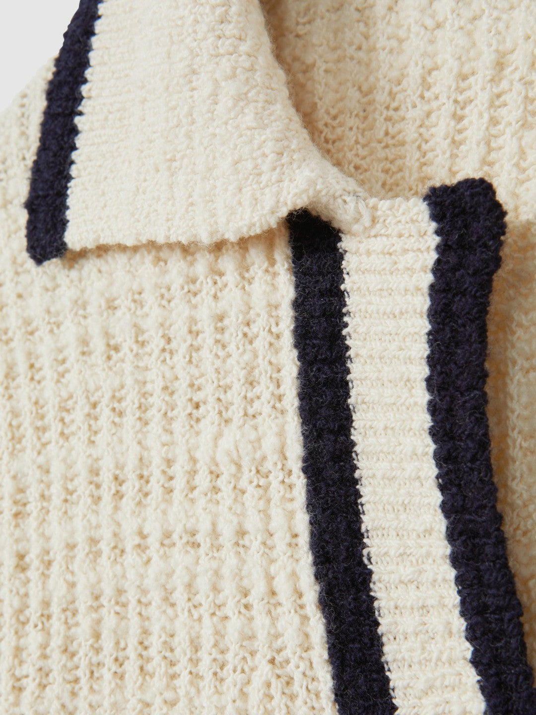 Reiss Wool Blend Open Collar Jumper in Cream/Navy