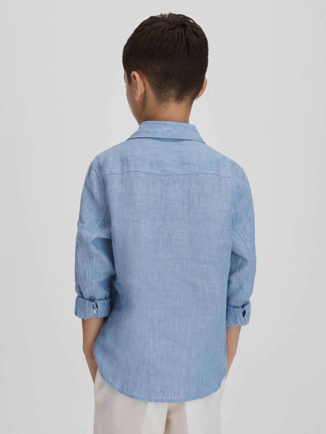 Reiss Featured - 3-9 yrs Striped Linen Cutaway Collar Shirt in Sky Blue