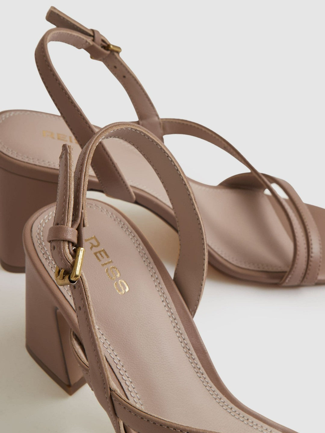 Reiss Strappy Leather Heeled Sandals in Nude