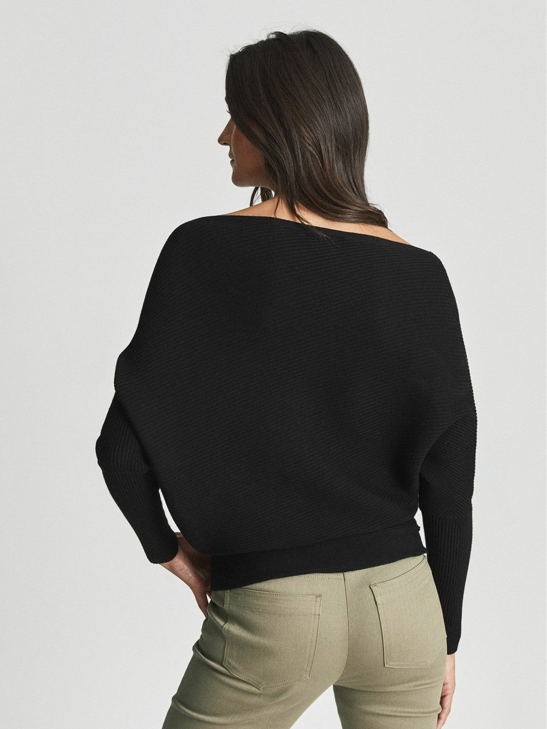 Reiss Asymmetric Knitted Top in Black