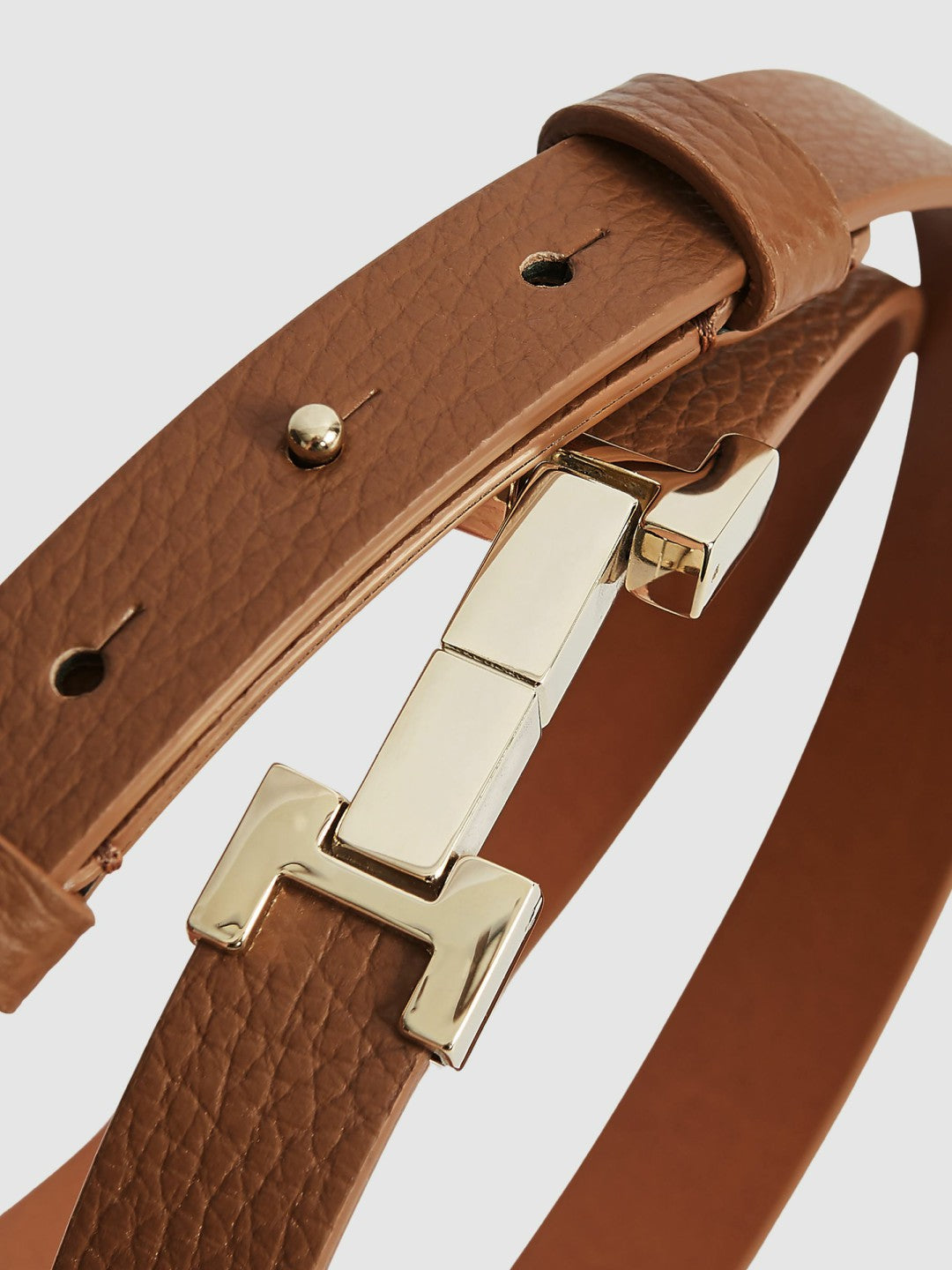 Reiss Leather Square Hinge Belt in Tan