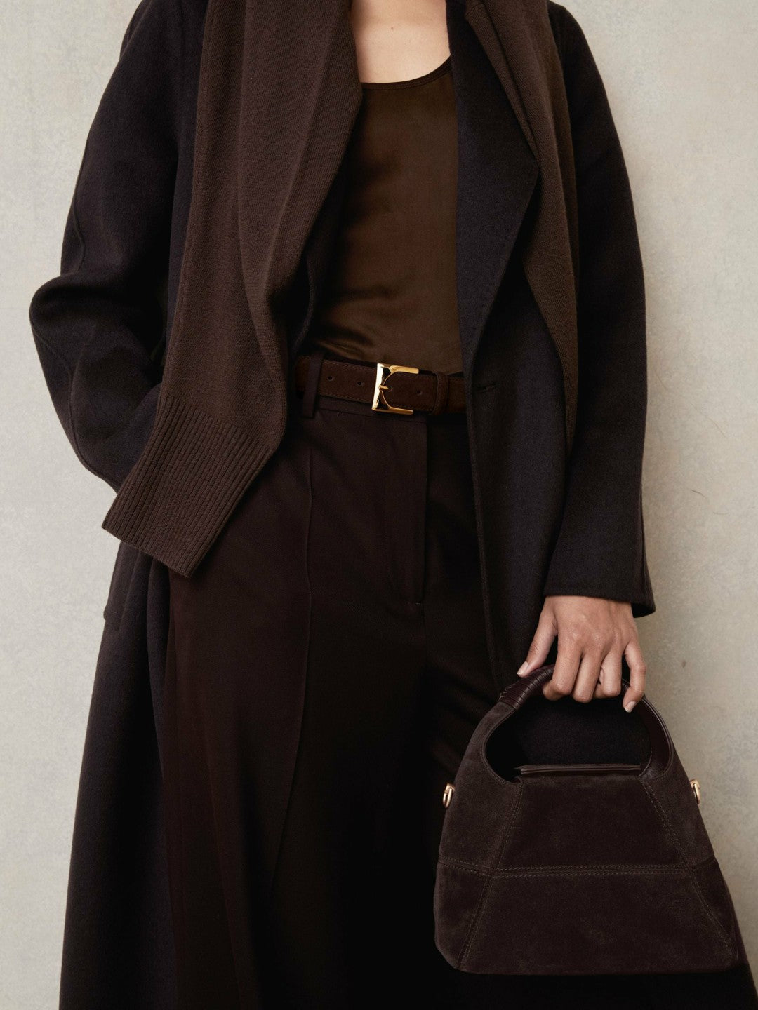 Reiss Patent Leather Oval Buckle Belt in Chocolate