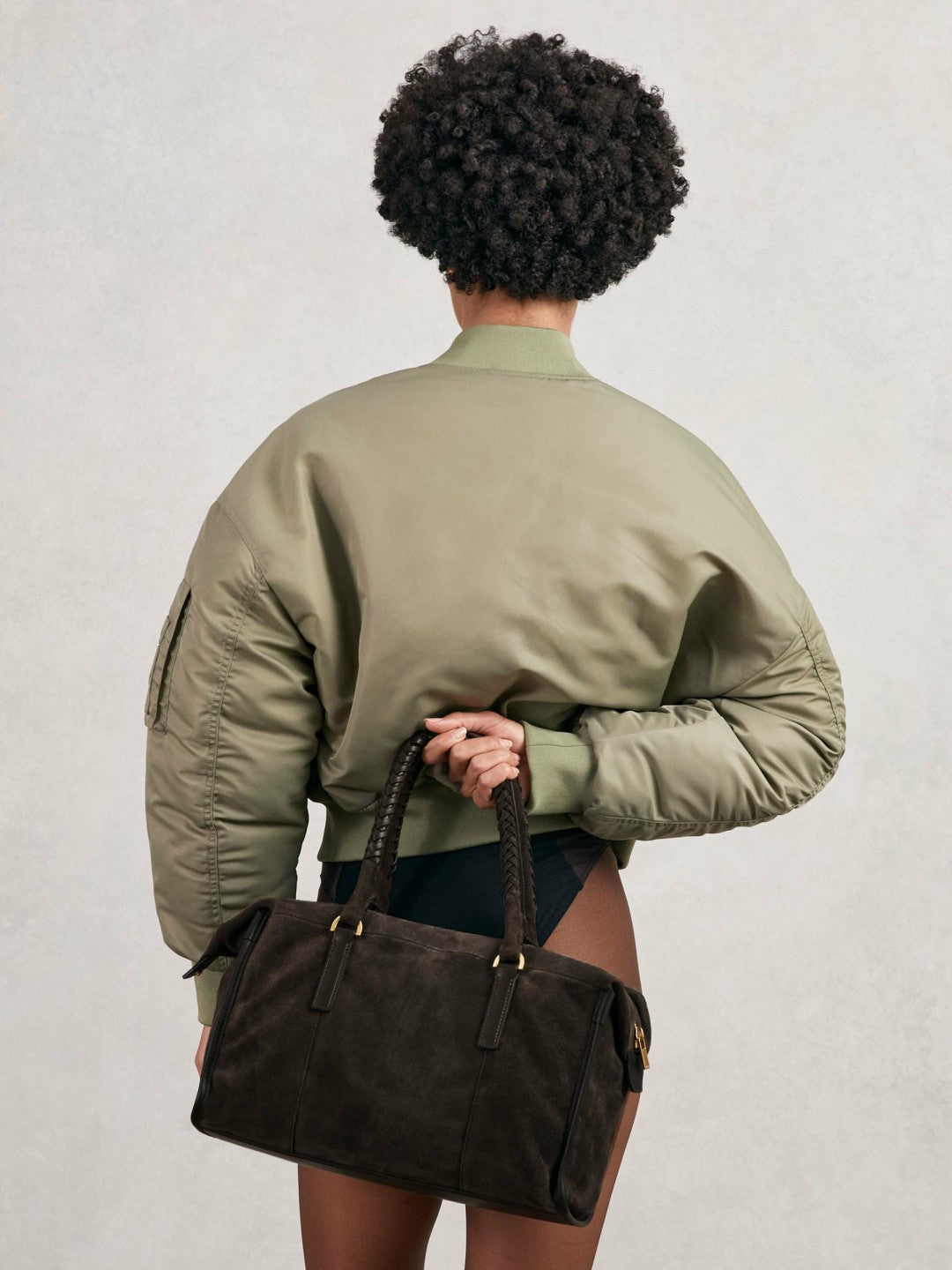 Reiss Suede Braided-Strap Bowling Bag in Chocolate