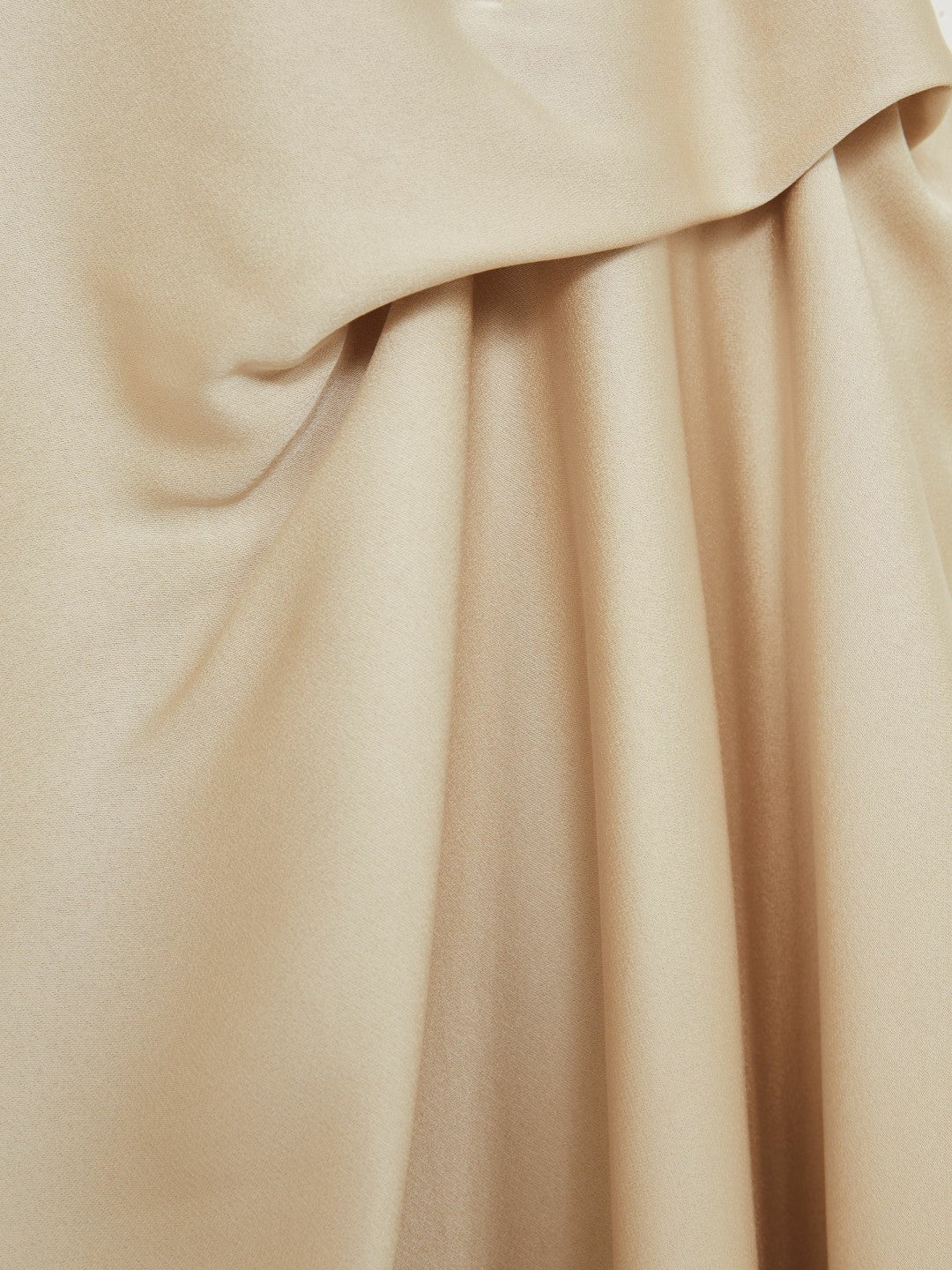 Reiss Satin Tuck-Detail Cape Midi Dress in Champagne Neutral