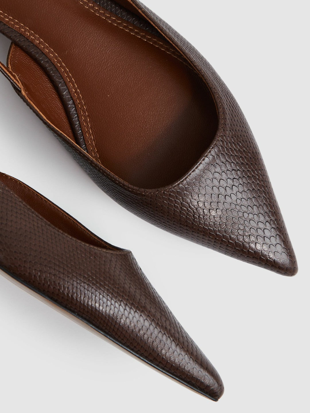Reiss Leather Slingback Ballerina Pumps in Chocolate