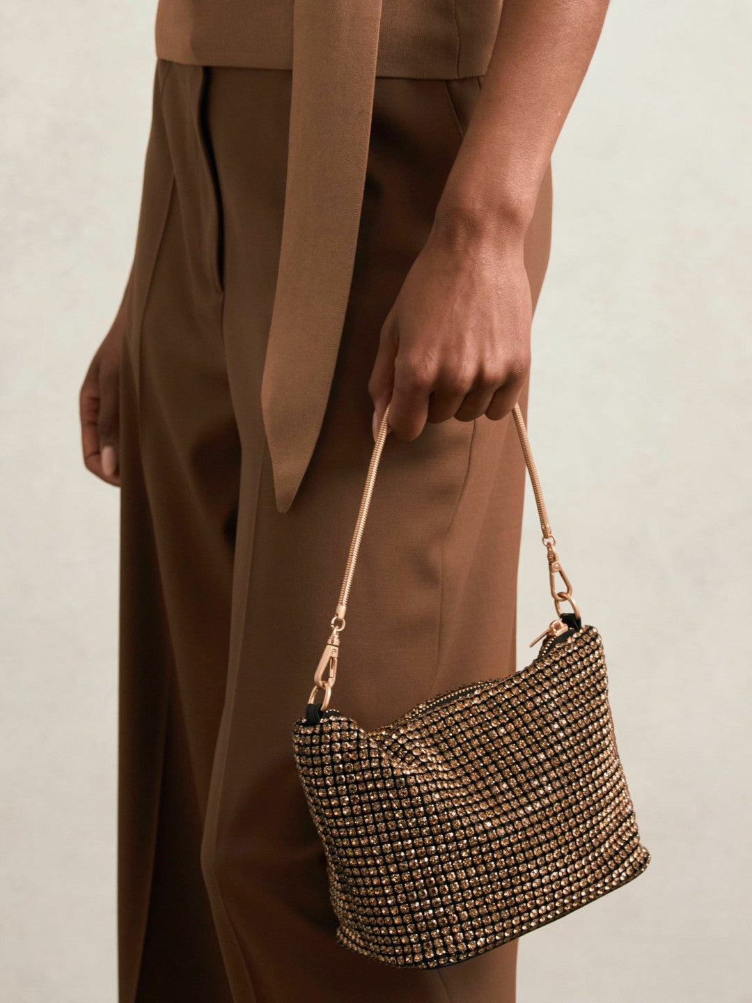 Reiss Crystal Bracelet Pouch Bag in Gold
