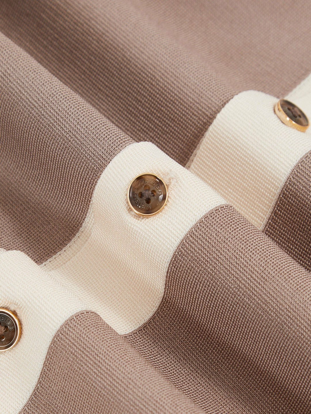 Reiss Savings - Colour-Block Cuban-Collar Knit Shirt in Taupe Brown/Light Stone