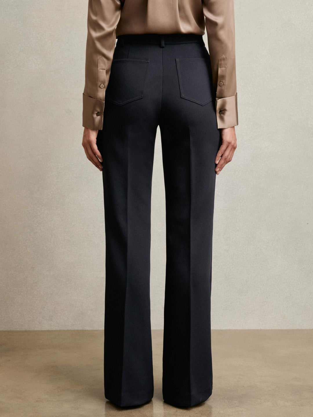 Reiss Petite Twill Patch-Pocket Flared Trousers in Navy