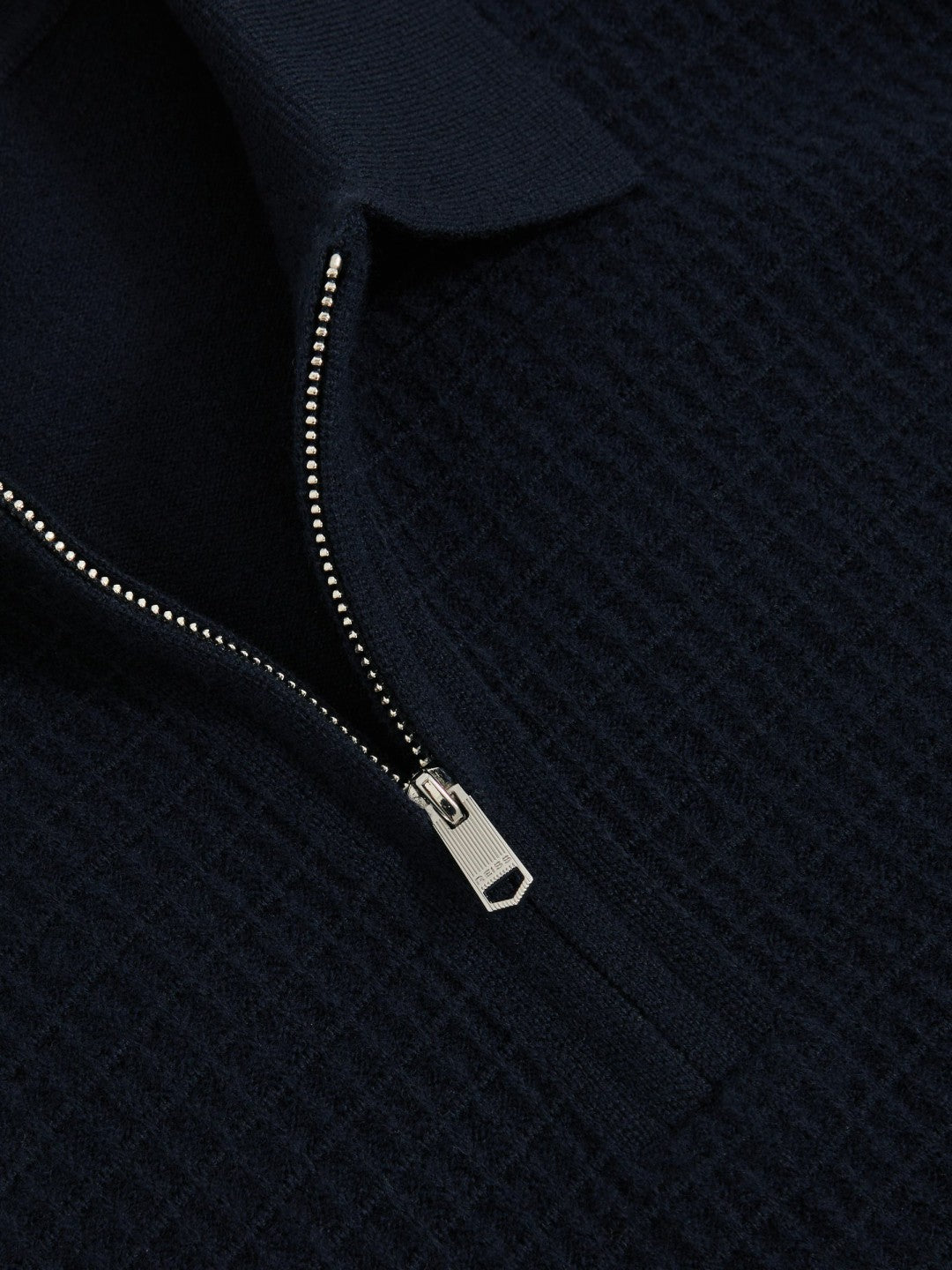 Reiss Best Seller - Wool Waffle-Knit Half-Zip Polo Shirt in Navy