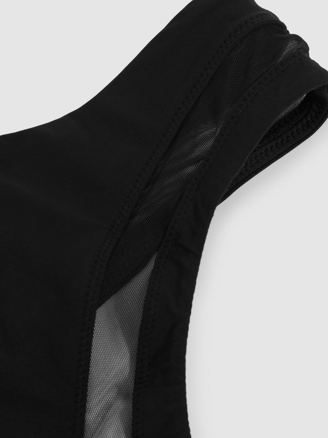Reiss One Shoulder Mesh Panel Swimsuit in Black