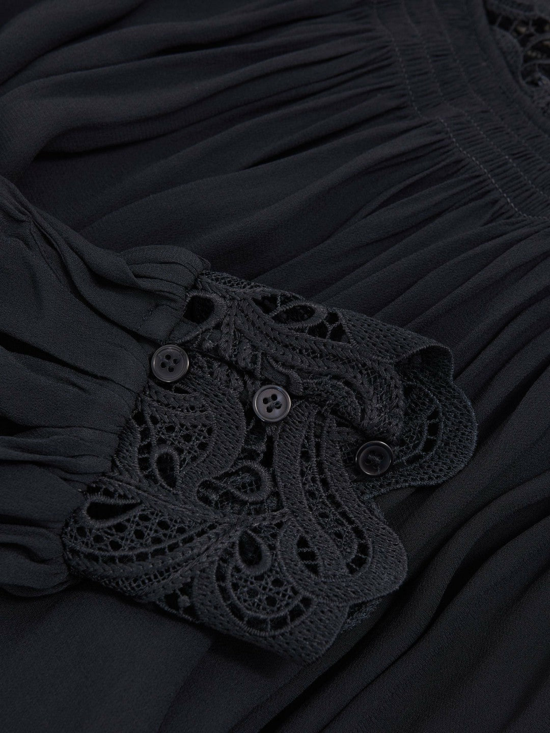 Reiss Lace-Trim Draped Chiffon Top in Navy
