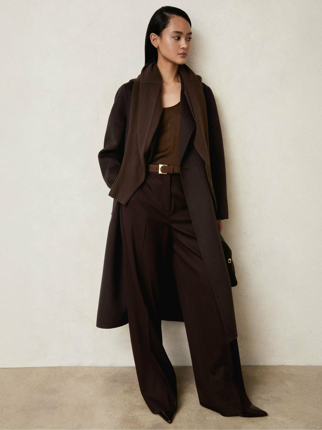 Reiss Double-Breasted Blindseam Coat Wool-Blend in Aubergine