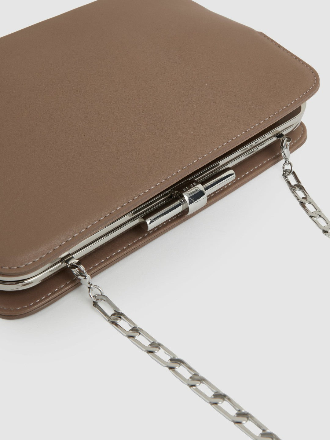 Reiss Leather Frame Clutch Bag in Neutral