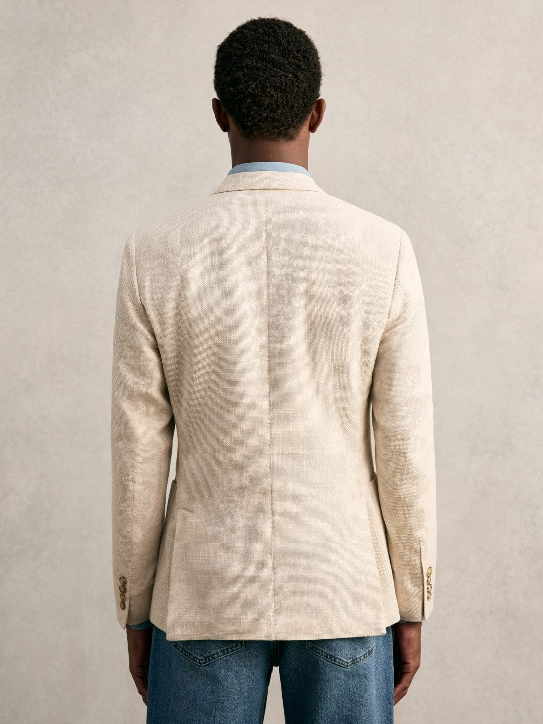 Reiss Slim Fit Single Breasted Textured Blazer with Cotton in Stone