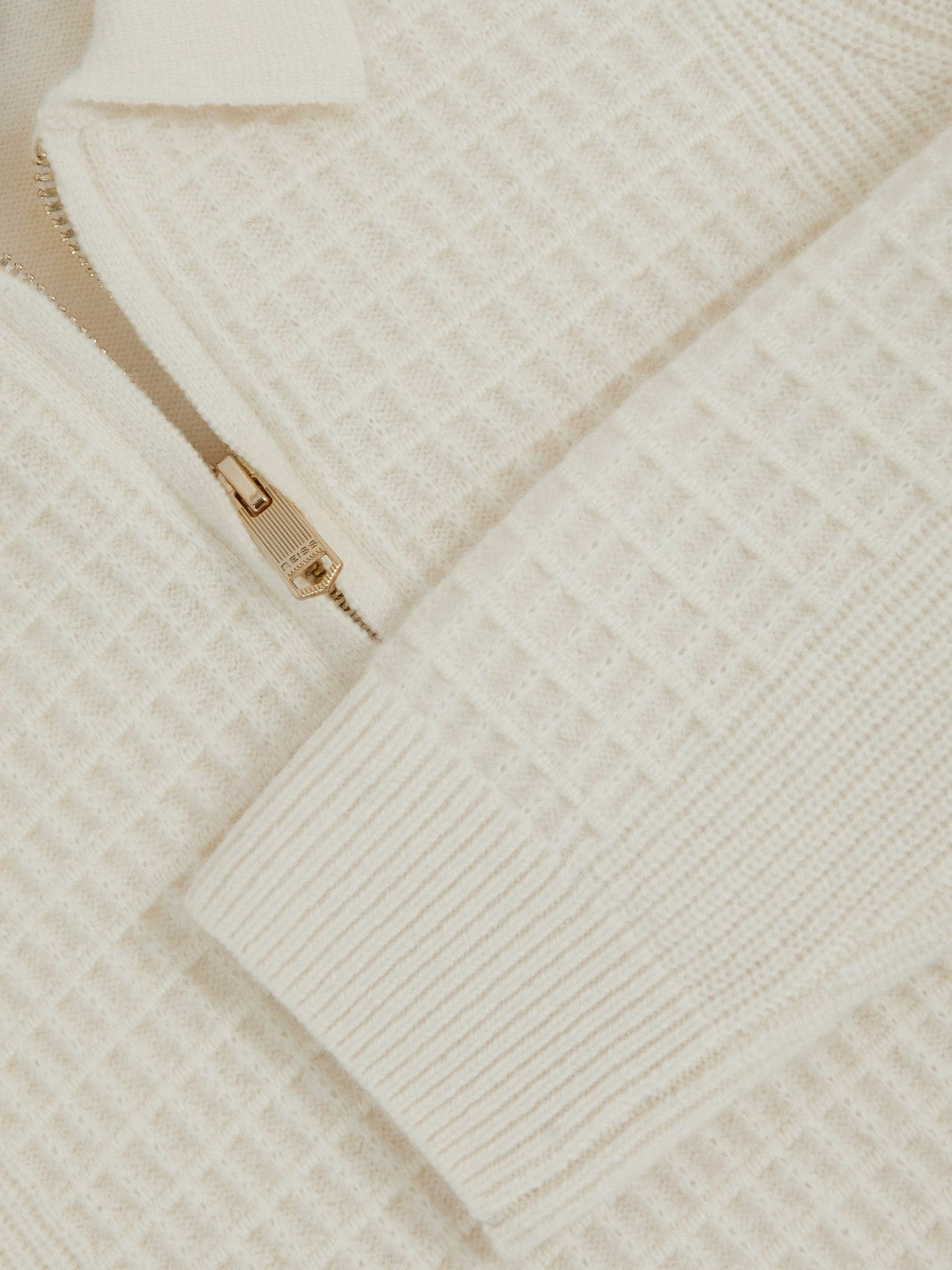 Reiss Popular Choice - 3-9 yrs Wool Waffle-Knit Half-Zip Polo Shirt in Off White