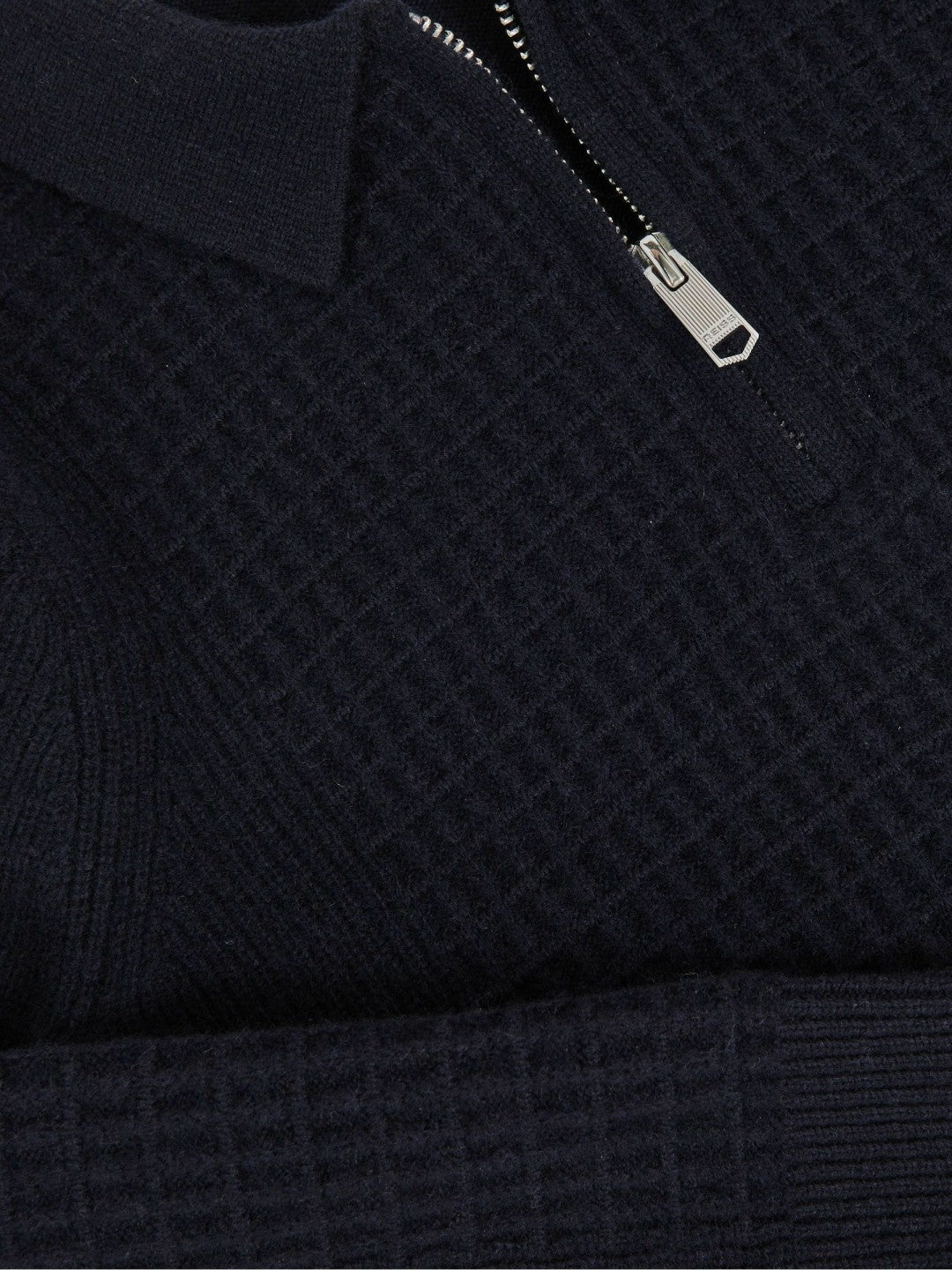 Reiss Featured - 3-9 yrs Wool Waffle-Knit Half-Zip Polo Shirt in Navy Blue