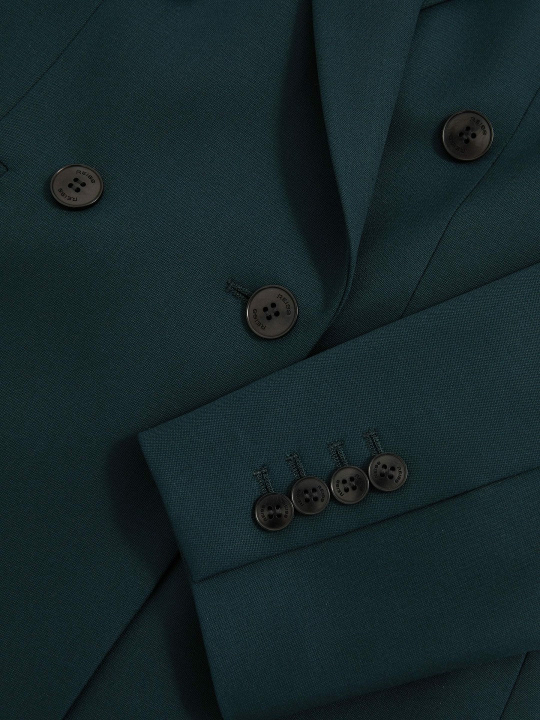 Reiss Wool-Blend Double-Breasted Suit Blazer in Green
