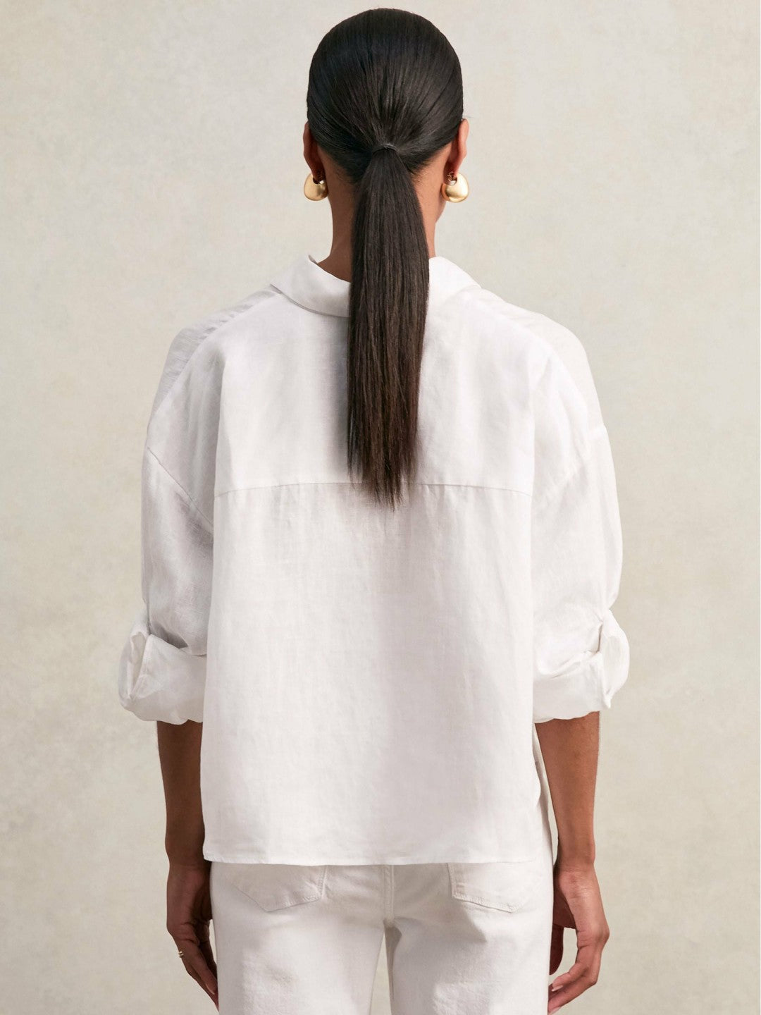 Reiss Value - Oversize Linen Cropped Shirt in White
