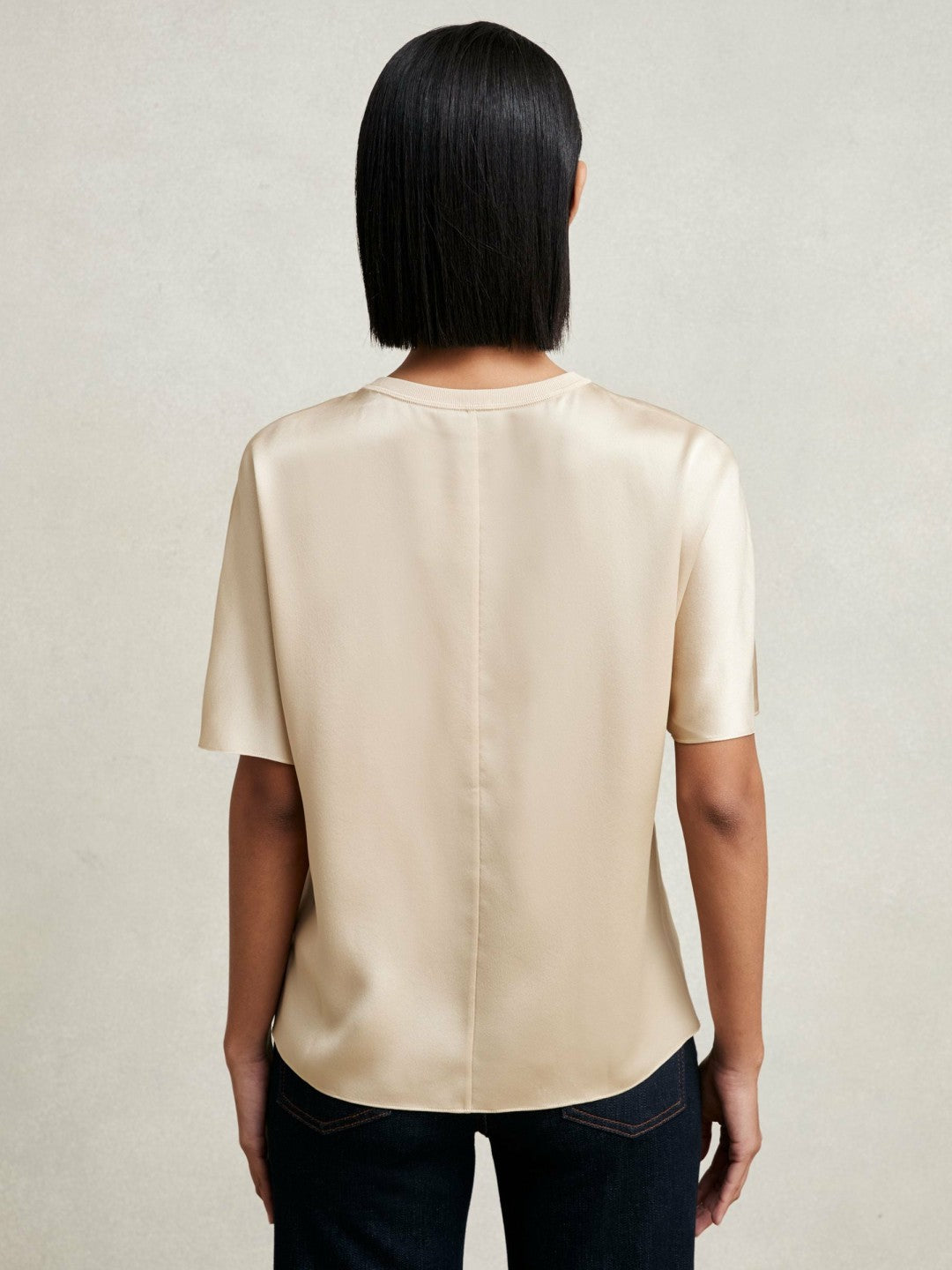 Reiss Silk Short-Sleeve Top in Champagne Neutral