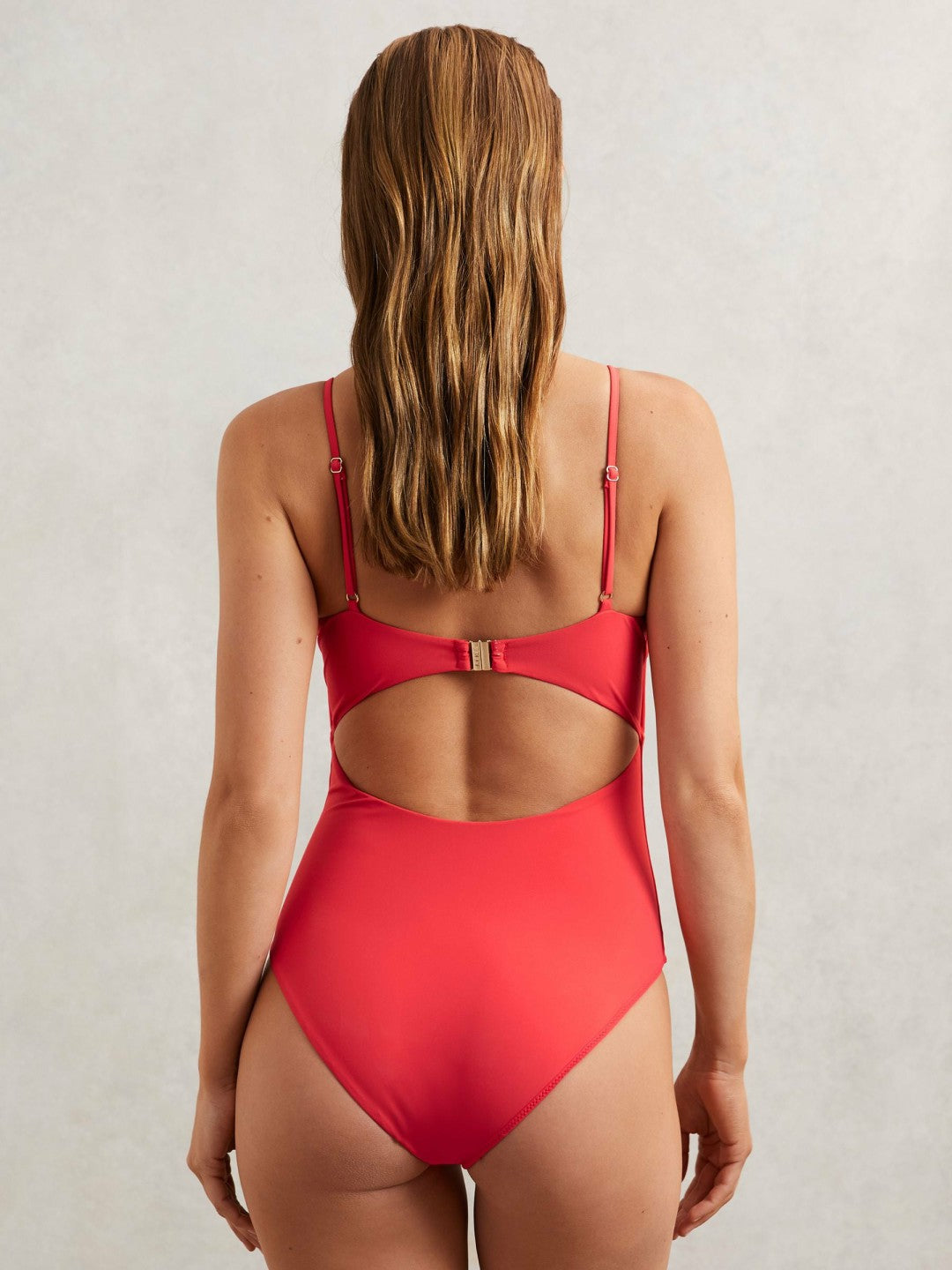 Reiss Value - Hardware-Strap Cut-Out Swimsuit in Coral Red