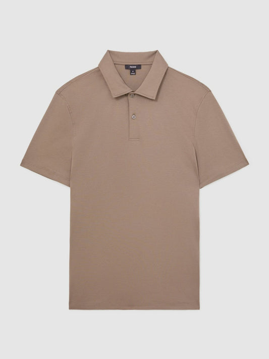 Reiss Cotton Short-Sleeve Polo Shirt in Taupe Brown