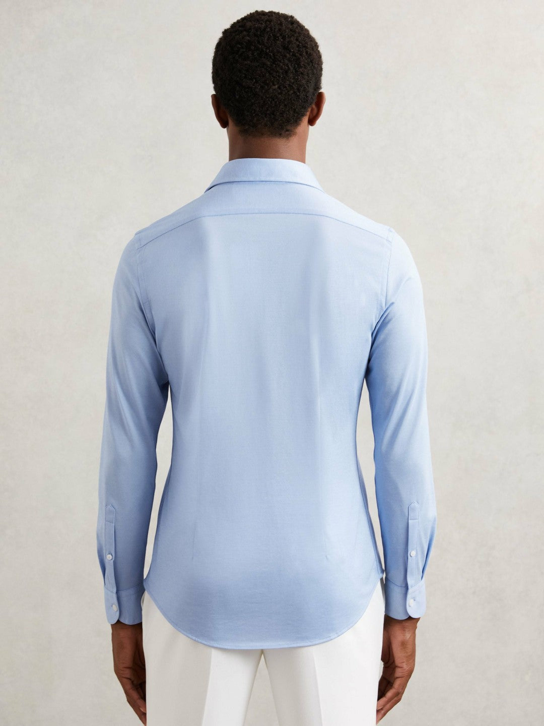 Reiss Offer - Cotton-Blend Jersey Cutaway-Collar Shirt in Soft Blue