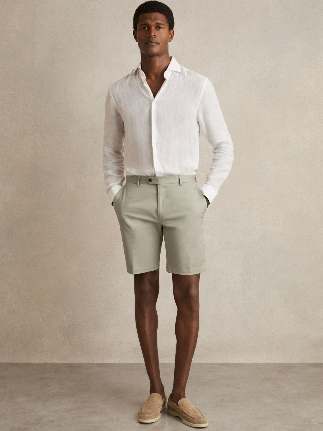 Reiss Popular Choice - Cotton Chino Shorts With Stretch in Soft Sage
