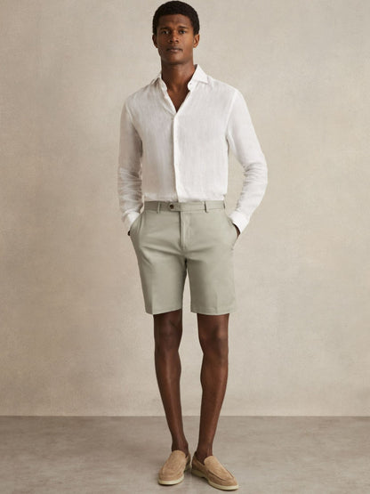 Reiss Popular Choice - Cotton Chino Shorts With Stretch in Soft Sage