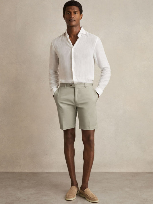 Reiss Popular Choice - Cotton Chino Shorts With Stretch in Soft Sage