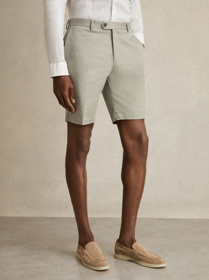 Reiss Popular Choice - Cotton Chino Shorts With Stretch in Soft Sage