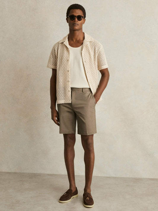 Reiss Savings - Oe Hampton Cotton Chino Shorts with Stretch in Taupe