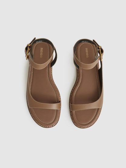Reiss Savings - Leather Plait Detail Sandals in Tan