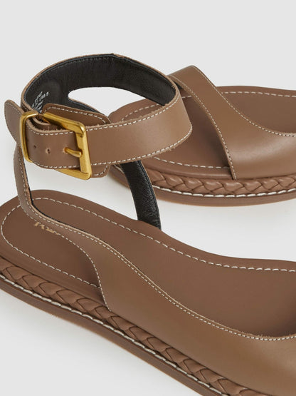 Reiss Savings - Leather Plait Detail Sandals in Tan