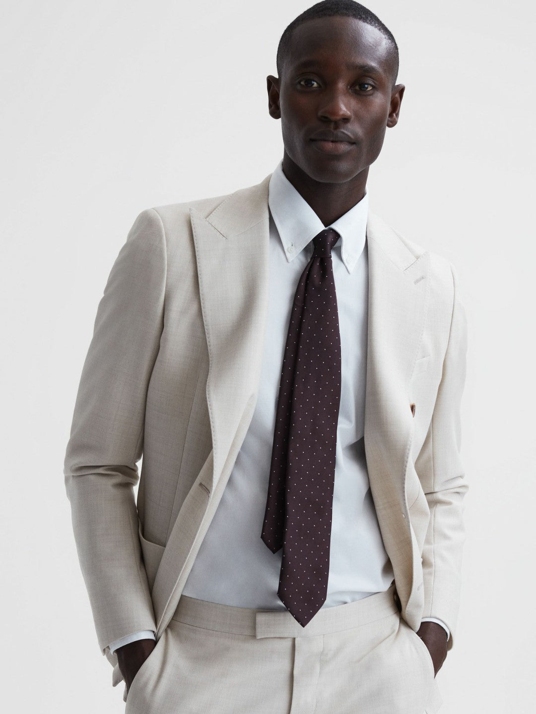 Reiss Featured - Polka Dot Silk Tie in Burgundy