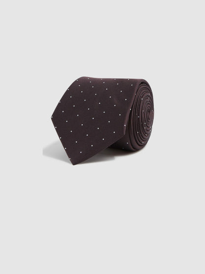 Reiss Featured - Polka Dot Silk Tie in Burgundy