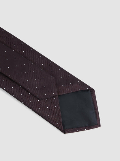 Reiss Featured - Polka Dot Silk Tie in Burgundy