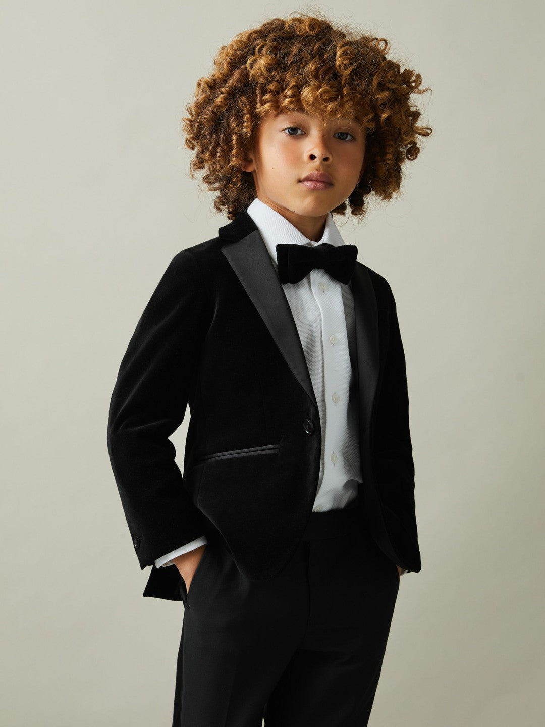 Reiss 9-14 yrs Single Breasted Velvet Blazer in Black