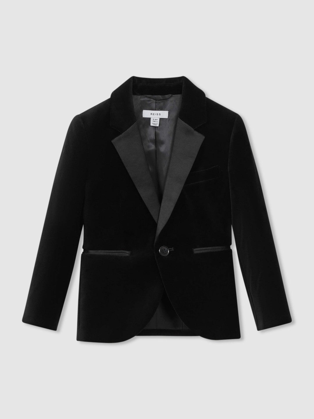 Reiss 9-14 yrs Single Breasted Velvet Blazer in Black