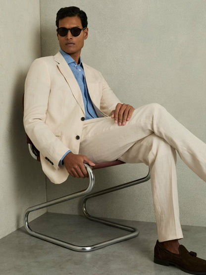 Reiss Sale - Slim-Fit Single Breasted Linen Blazer in Stone