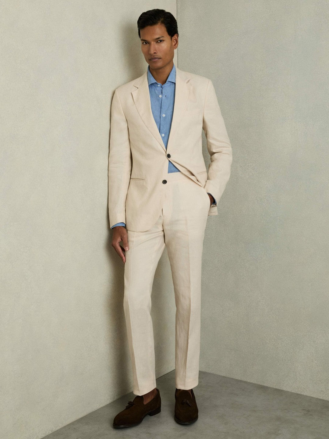 Reiss Sale - Slim-Fit Single Breasted Linen Blazer in Stone