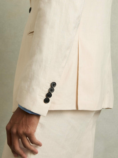Reiss Sale - Slim-Fit Single Breasted Linen Blazer in Stone