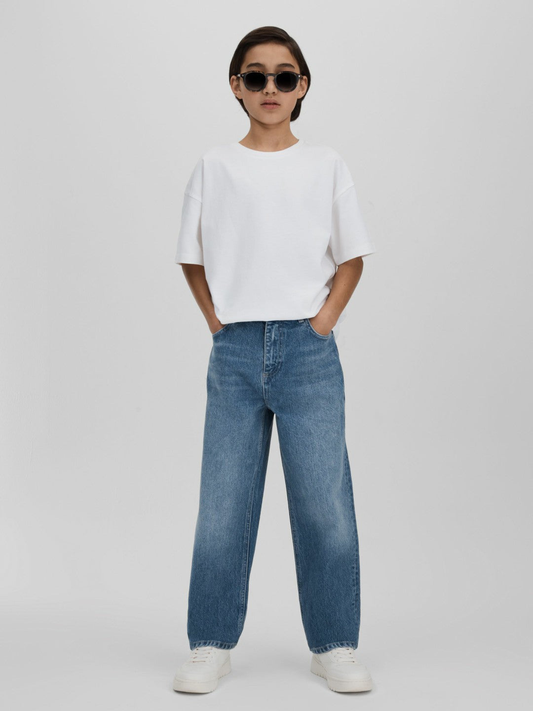 Reiss Deal - 3-9 yrs Loose Fit Adjuster Jeans in Mid Blue