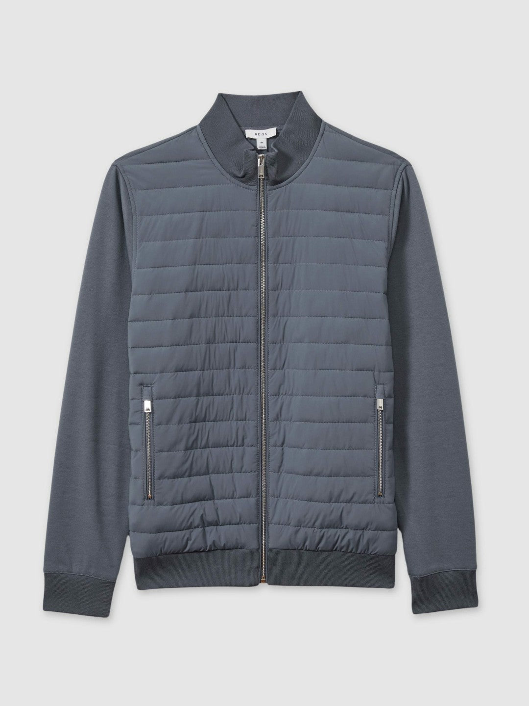 Reiss Value - Hybrid Quilt and Knit Zip-Through Jacket in Airforce Blue