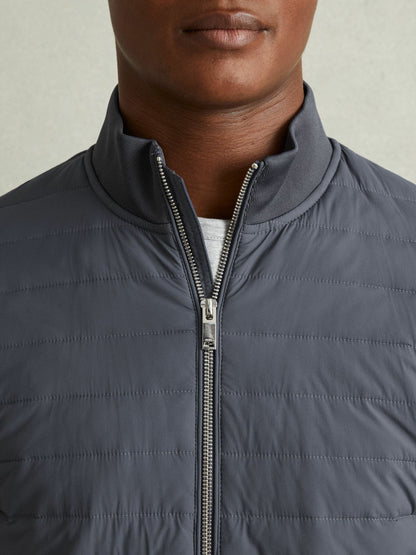 Reiss Value - Hybrid Quilt and Knit Zip-Through Jacket in Airforce Blue