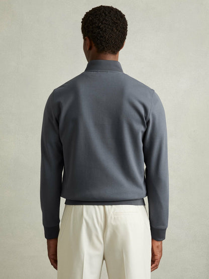 Reiss Value - Hybrid Quilt and Knit Zip-Through Jacket in Airforce Blue