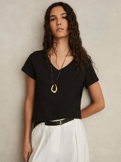 Reiss Sale - Cotton-Jersey V-Neck T-Shirt in Black