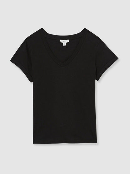 Reiss Sale - Cotton-Jersey V-Neck T-Shirt in Black