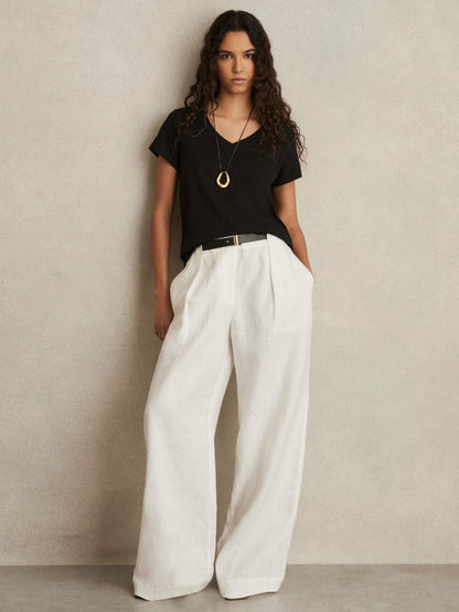 Reiss Sale - Cotton-Jersey V-Neck T-Shirt in Black