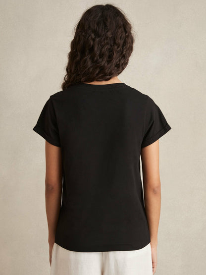 Reiss Sale - Cotton-Jersey V-Neck T-Shirt in Black