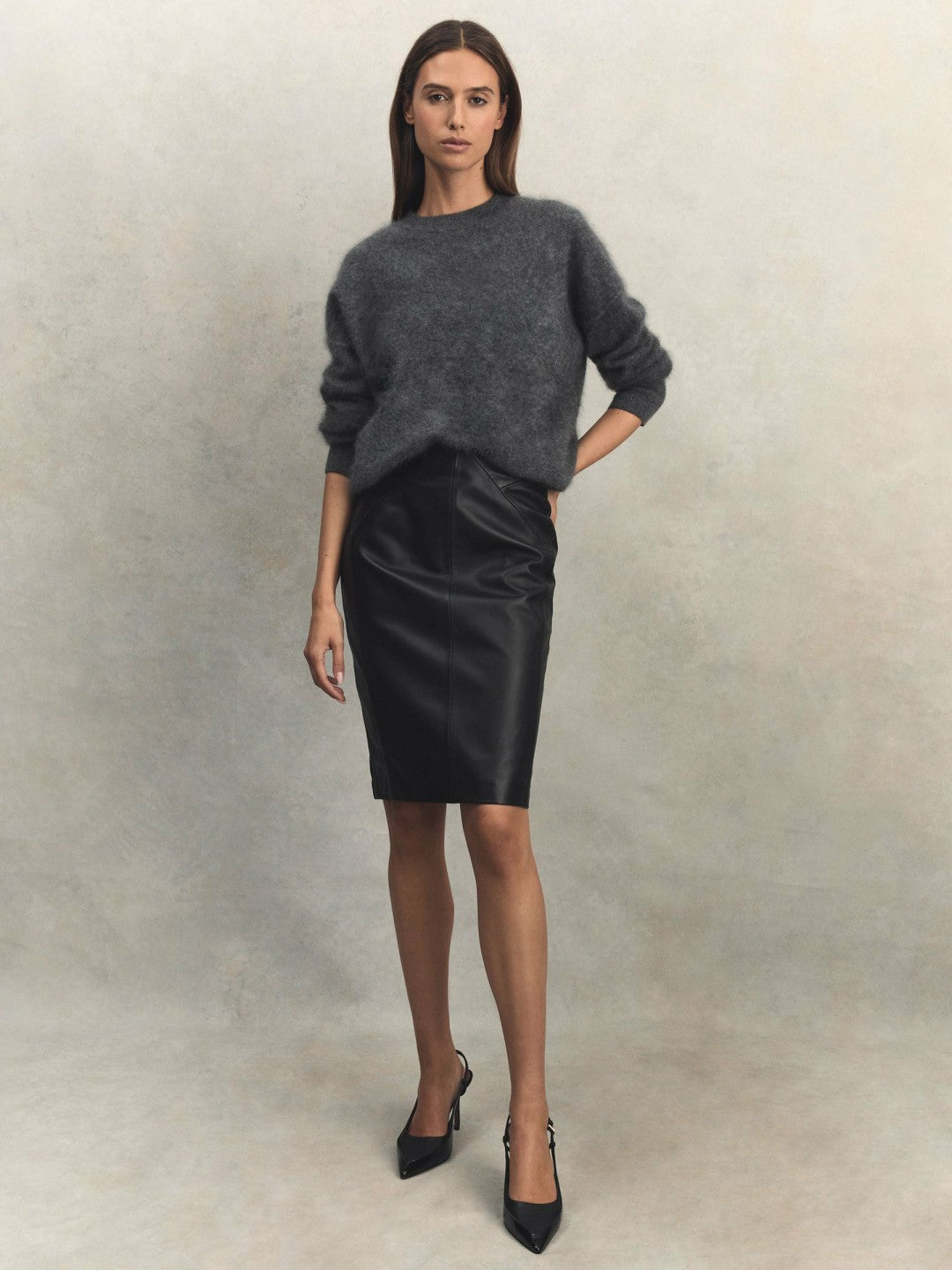 Reiss Deal - Leather High Rise Midi Skirt in Black